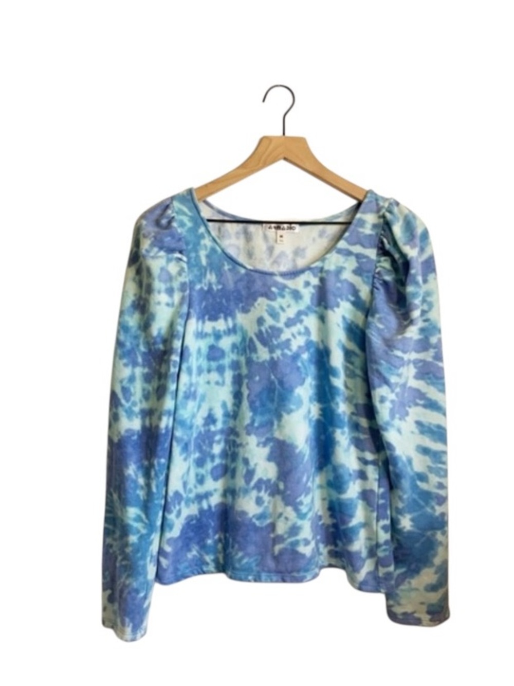 Super Soft Wide Neck Puff Sleeve Tie Dye Blue & Purple Sweater Top